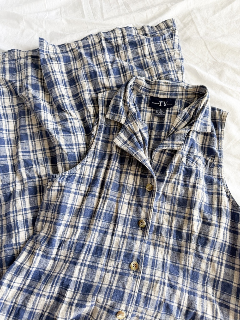 Vintage Blue & Cream Plaid Maxi Dress - Linen/Cotton Blend